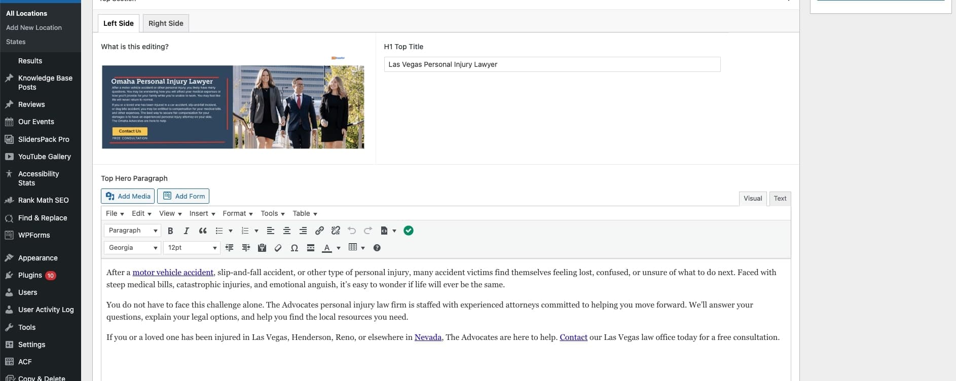 Example of the backend of the Website